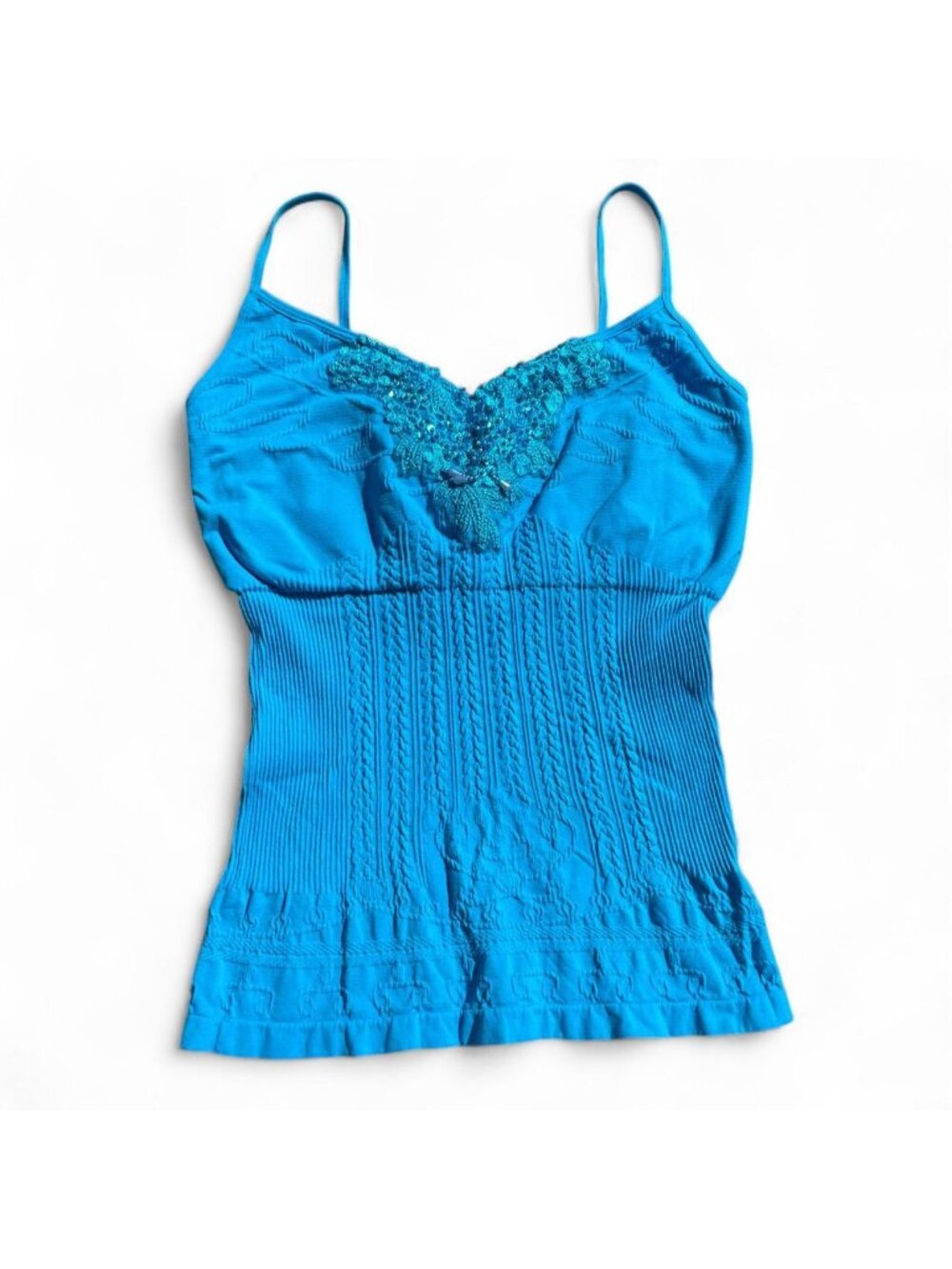 Y2K fairy blue textured camisole with beaded details